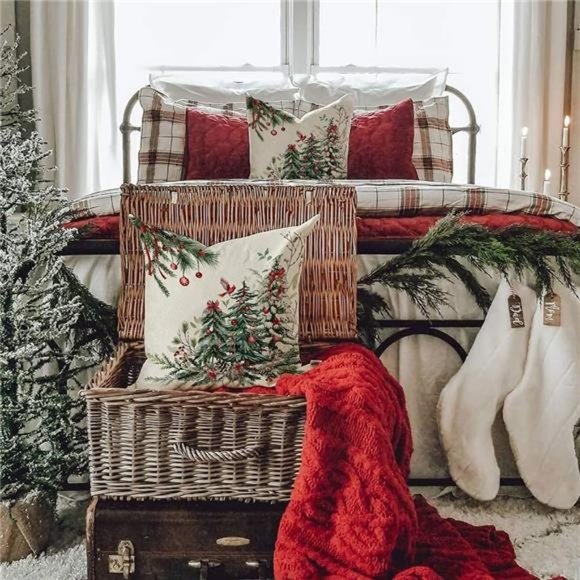 Set of 2 Christmas Pillow Covers 18x18 Inch |  Christmas Tree Decorative - Picture 3 of 7